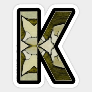 Letter K Monogram Initial Olive Green Pearl White Aesthetic Abstract Pattern Painting On Canvas Sticker